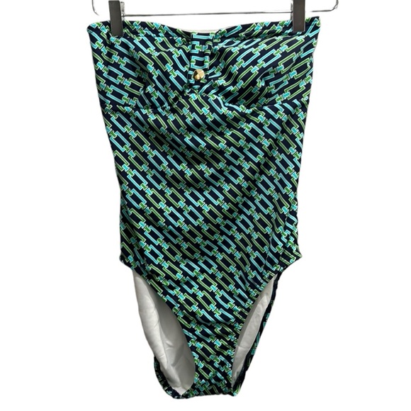 Shoshanna Swimwear Bandeau One Piece Chain link Print Sweetheart Medium - Picture 7 of 7